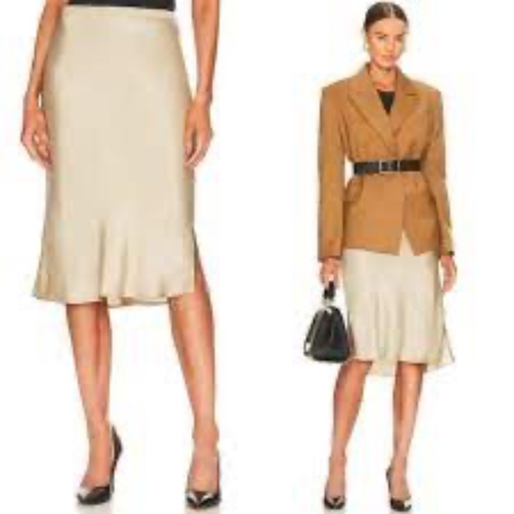 ANINE BING Erin Silk Side Slit-detail Skirt Beige L